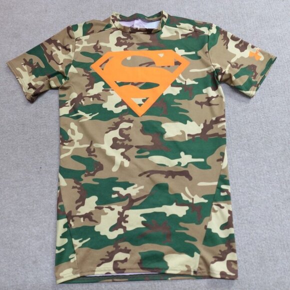 Under Armour Superman Shirt Large Green Compression Camo Camouflage - Picture 1 of 6